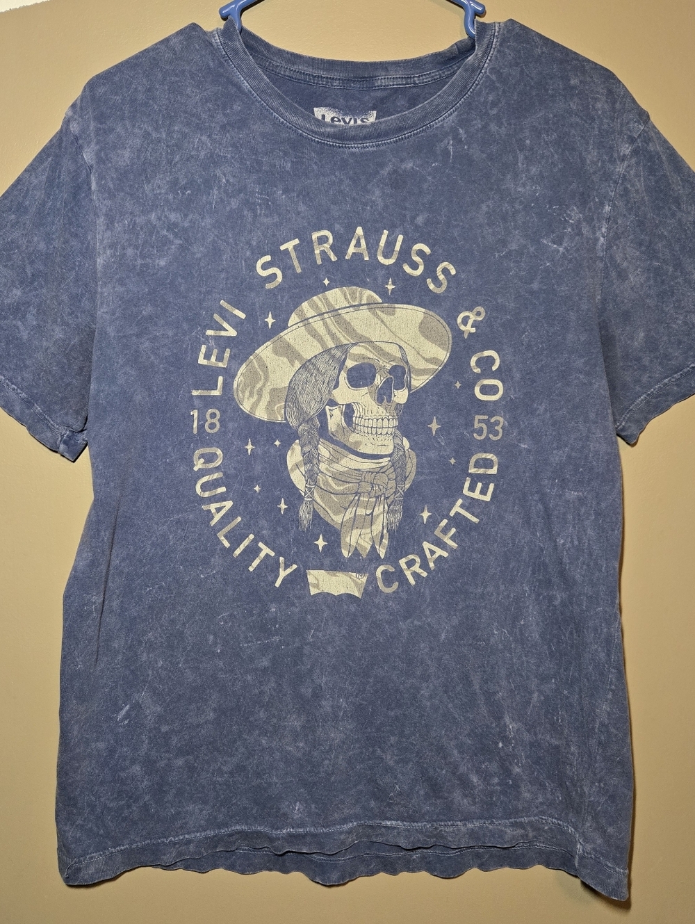 Levi's Men's Skull Graphic Print T-Shirt Washed Blue Size Medium Lightweight